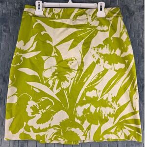 New York & Company Stretch Lime Green Floral Pencil Skirt Size 12 Tropical Print